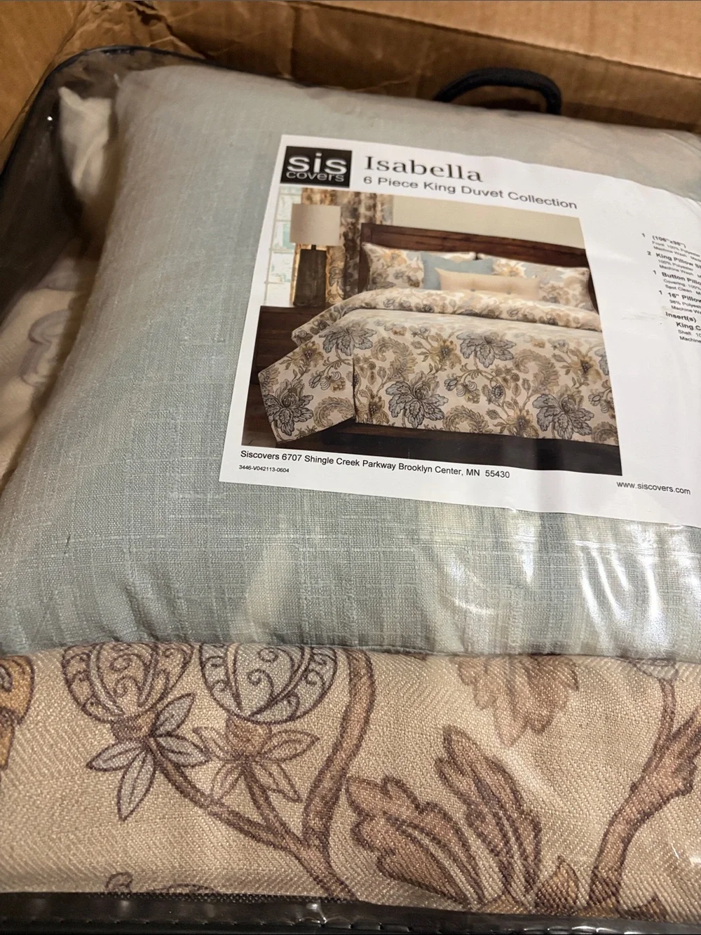 Isabella Natural Floral 6-PC King Luxury Duvet Set - Siscovers NWT